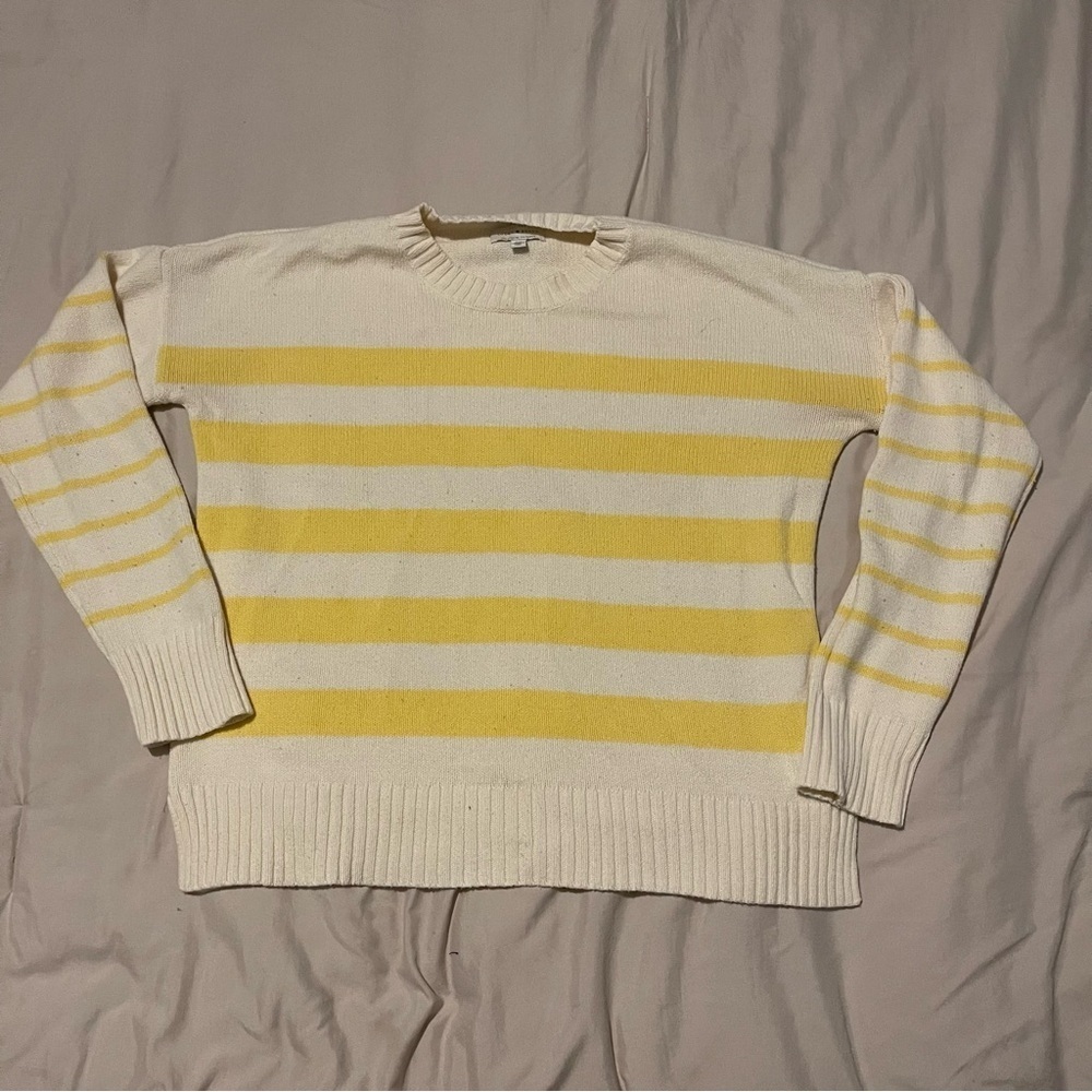 Lucky Brand Striped Yellow and Cream Women's Sweater Size S